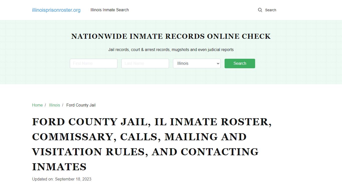 Ford County Jail, IL Offender Search, Calls, Contacts
